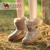 Camel骆驼女鞋 2014冬季新款时尚保暖磨砂皮兔毛短靴雪地靴女真皮