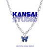 KANSAI新款蓝色双色蝴蝶珍珠拼接项链女个性冷淡风卫衣链时尚饰品