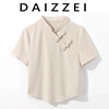 DAIZZEI~中国风短袖衬衫女2022夏季新款时尚斜盘扣立领T恤女上衣