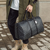 韩版新款男女士大容量短途旅游出差行李袋潮流黑格子手提包单肩包