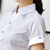 银行衬衫女短袖修身大码黑白竖条纹职业装工装长袖衬衣工作服上衣