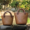 热销泰国进口原创民族特色中式复古手工海草编制木柄提手水桶女包